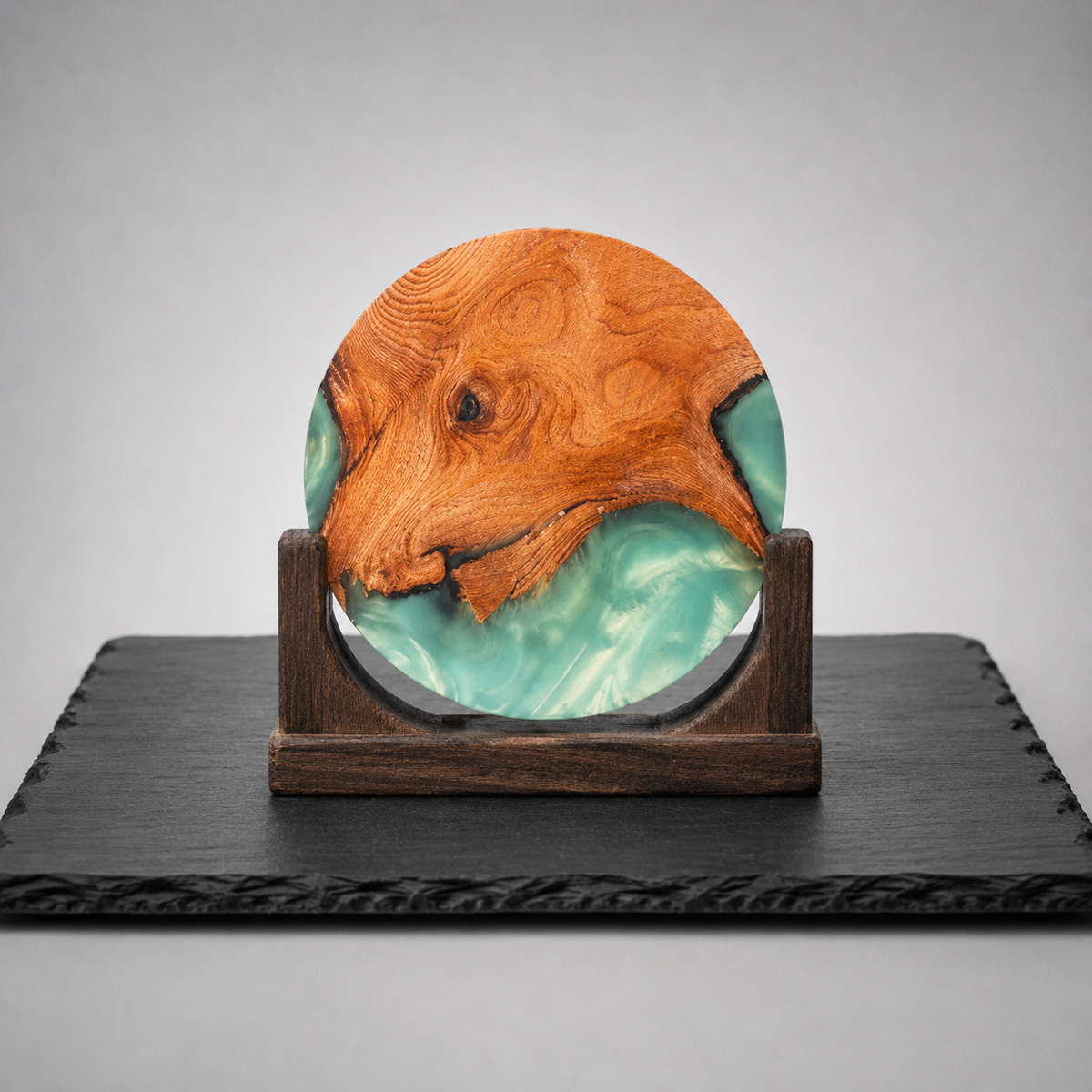 High Summit Tea's Green Resin and Wood Coaster